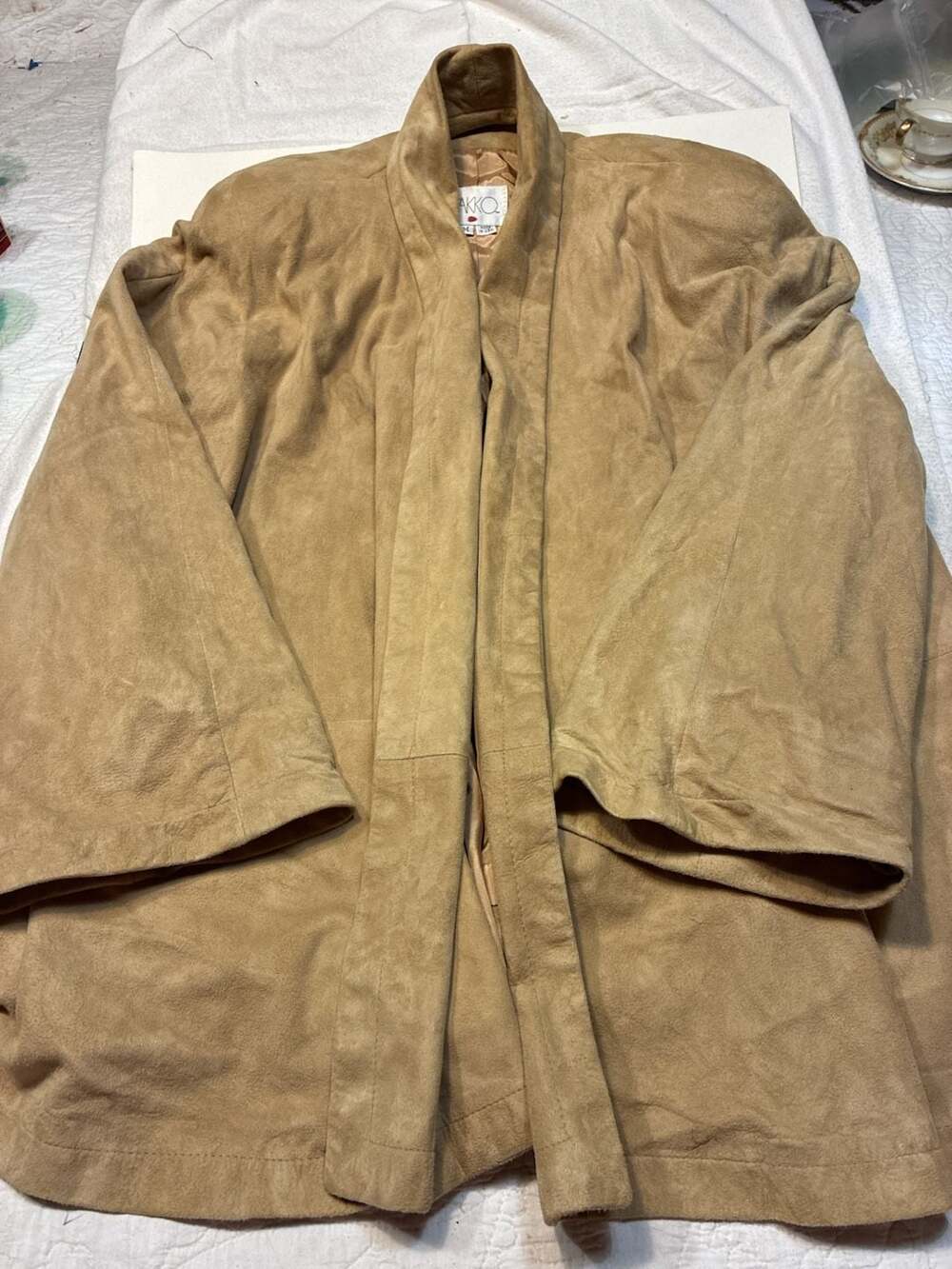Vakko Vintage Suede Open Front Kimono Jacket